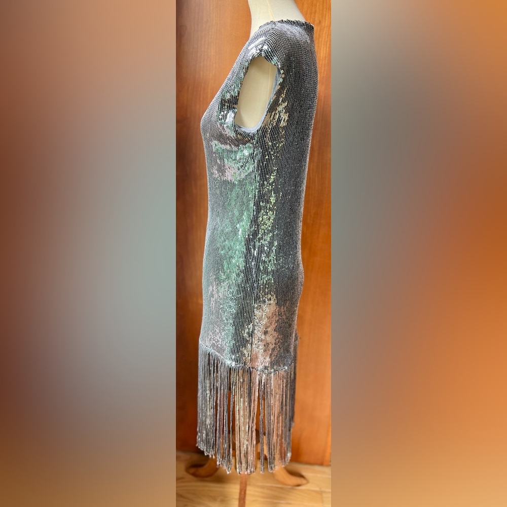 MAGARI Italian Made Sequin Silver w/Tassles Dress Size Small - Picture 3 of 9